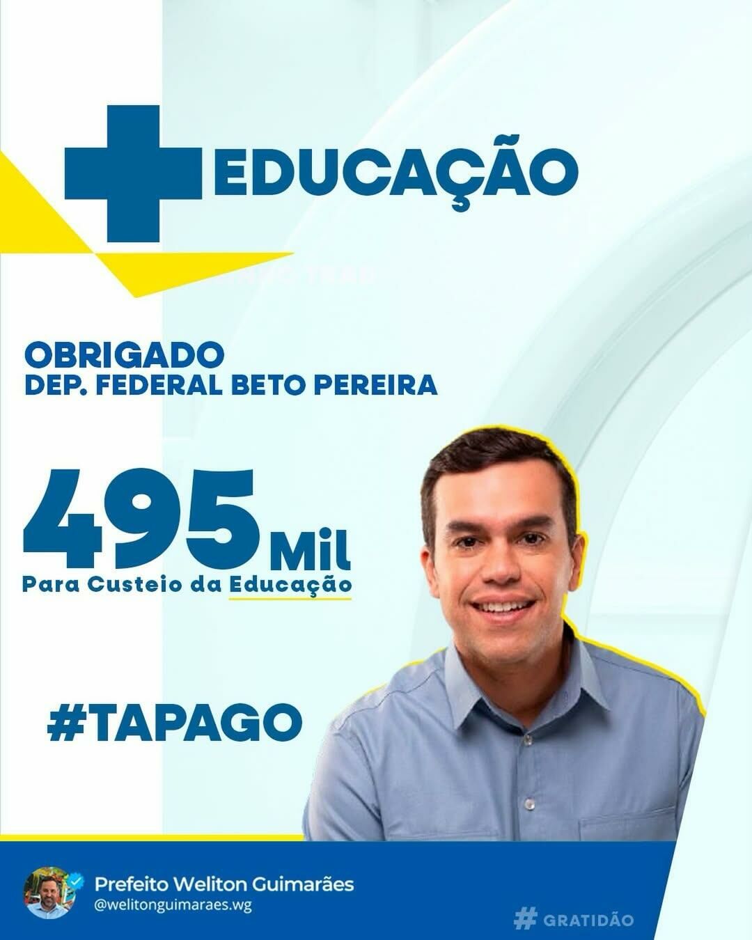 Imagem de compartilhamento para o artigo Prefeito Weliton Guimarães agradece emenda de R$ 495 mil destinada por Beto Pereira à Educação de Alcinópolis da MS Todo dia